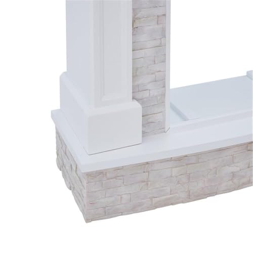 Bowery Hill Faux Stone Electric Fireplace TV Stand in White Finish BOWERY HILL