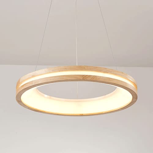 Wooden Ring Chandelier Pendant Light Minimalist Dining Room Lighting Fixture Hanging Chandelier Over Table, Modern Wood Drop Ceiling Lamps for Living Room Kitchen Island Bedroom - WoodArtSupply