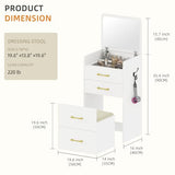 Gurexl 3 in 1 Vanity Desk with Flip Top Mirror for Bedroom,Small Compact Vanity with Visible Glass Desktop for Cloakroom,Makeup Vanity Set with 3 Drawers,Cushioned Stool,Dressing Table,White Gurexl