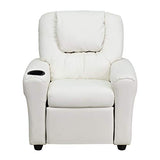 Flash Furniture Vana Vinyl Kids Recliner with Cup Holder, Headrest, and Safety Recline, Contemporary Reclining Chair for Kids, Supports up to 90 lbs., White