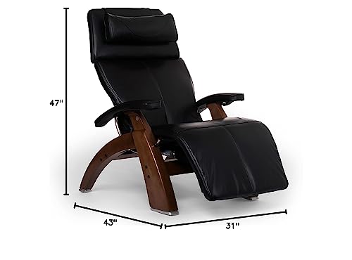 Perfect Chair Human Touch PC-610 Omni-Motion Classic Power Recline Zero Gravity Recliner Supreme Upholstery Package Walnut Wood Stain - Black Premium Leather Perfect Chair