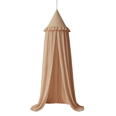 Wonder Space Kids Bed Canopy with Ruffles, Pastel Neutral Color for Boys & Girls, Frilled Cotton Tent Nursery Room Baby Crib Hanging Curtain Mosquito Netting Children Reading Nook Decoration (Nougat)