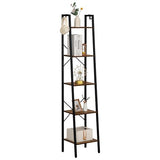 Hzuaneri 5-Tier Industrial Ladder Shelf in Rustic Brown with Hooks for Versatile Home Storage Hzuaneri