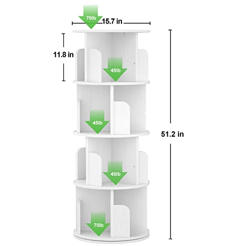Aheaplus 360° Rotating Small Corner Bookshelf - 4 Tier Floor Standing Storage Rack in White Aheaplus