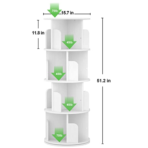 Aheaplus 360° Rotating Small Corner Bookshelf - 4 Tier Floor Standing Storage Rack in White - WoodArtSupply