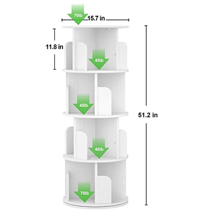 Aheaplus 360° Rotating Small Corner Bookshelf - 4 Tier Floor Standing Storage Rack in White - WoodArtSupply