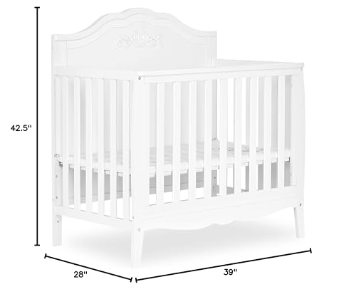 SweetPea Baby Rose 4-in-1 Convertible Mini Crib in White, JPMA Certified Baby Crib, Non-Toxic Finish, New Zealand Pinewood, with 3 Mattress Height Settings