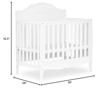 SweetPea Baby Rose 4-in-1 Convertible Mini Crib in White, JPMA Certified Baby Crib, Non-Toxic Finish, New Zealand Pinewood, with 3 Mattress Height Settings