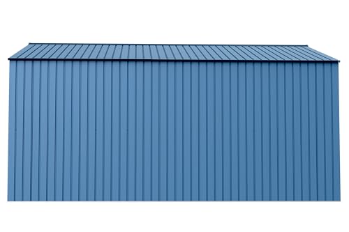 Arrow Shed Elite 14' x 14' Tall Outdoor Steel Storage Shed with High Gable and Lockable Doors Storage Building, Blue Grey Arrow