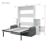 Quarte Queen Size Wall Murphy Bed with Sofa and Storage, Space-Saving Folding Bed for Home Office & Guest Room, Easy Assembly (A-Gray) Quarte