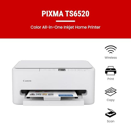 Canon PIXMA TS6520 Wireless Color Inkjet Printer Duplex Printing, White – Home Printer with Copier/Scanner, 1.42” OLED Display, Intuitive Control Panel, Compact Design Canon