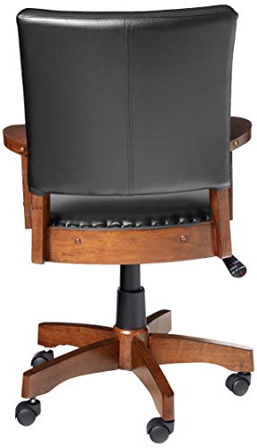 OSP Home Furnishings Deluxe Wood Banker's Chair with Antique Bronze Nailheads and Medium Brown Wood, Black Faux Leather OSP Home Furnishings