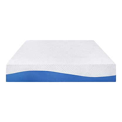 Olee Sleep King Mattress, 10 Inch Gel Memory Foam Mattress, Gel Infused for Comfort and Pressure Relief, CertiPUR-US Certified, Bed-in-a-Box, Medium Firm, Blue, King Size