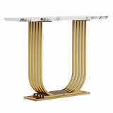 GDFStudio 43.3" Modern Console Table, Narrow Wooden Entryway Table with Imitation Marble Top and Gold Metal Base, Accent Sofa Table Behind Couch for Living Room Foyer Hallway, White+Gold GDFStudio