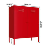LINGZOE Red Metal Locker Storage Accent Cabinets with 2 Adjustable Shelves, 3 Tier Metal Storage Cabinet with Legs, Steel Cupboard Lockers for Kids Bedroom, Home, Office, Entryway, Kitchen LINGZOE