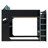 Tdewlye Unique Full Size Wood Gaming Loft Bed with Height-Adjustable Desk,Drawers,Storage Compartments,Hanging Rod and RGB Lights,for Kids Teens Adults Bedroom Use (Blue#RGB, Full) Tdewlye