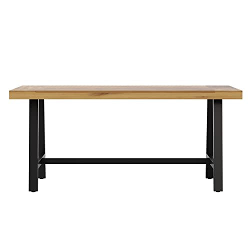 EMMA + OLIVER Whitford Natural Finish Solid Acacia Wood Dining Table with Black Metal Legs for Indoor and Outdoor Use - WoodArtSupply