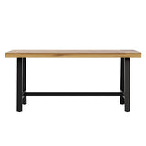 EMMA + OLIVER Whitford Natural Finish Solid Acacia Wood Dining Table with Black Metal Legs for Indoor and Outdoor Use EMMA + OLIVER