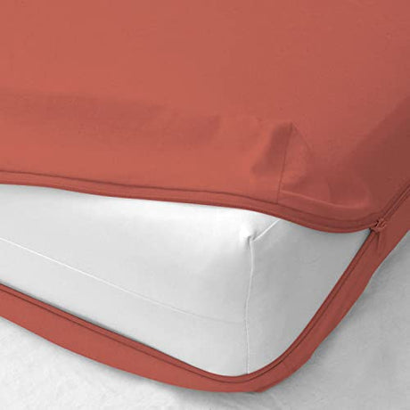 Full Size Armless Futon Covers - 100% Egyptian Cotton Futon Slipcovers - Zippered Couch Cover Sofa Bed Protector, Sleeper Sofa Cover, Machine Washable, Brick Red Yarns of Cotton