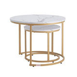 VEVOR Nesting Tables, Coffee Table Set of 2, 23.6 inch Round Coffee Table, Small Coffee Tables Night Stand with Metal Frame, for Living Room, Bedroom, Office (White & Gold) VEVOR