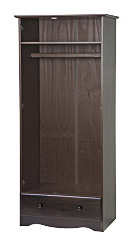 Palace Imports 100% Solid Wood Flexible Wardrobe/Armoire/Closet, Java Color, 32" W x 72" H x 21" D. 1 Shelf, 1 Clothing Rod, 1 Drawer, 1 Lock Included. Additional Shelves Sold Separately. Palace Imports