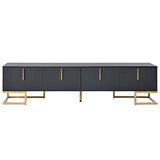 ON-TREND Modern TV Stand with Metal Legs and Gold Handles for TVs Up to 80'', Media Console Table with Cabinets and Adjustable Shelves, Luxury TV Cabinet with Geometric Lines for Living Room, Black Harper & Bright Designs