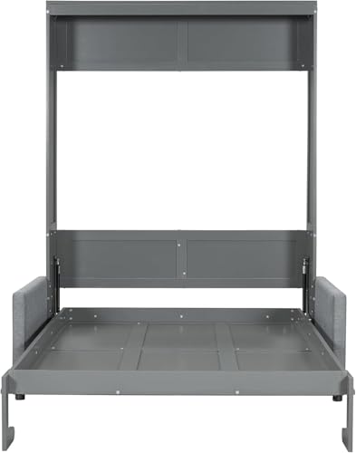 Virubi Full Murphy Bed with Couch,Wood Folding Murphy Wall Bed Cabinet with Sofa (Grey,Full) Virubi