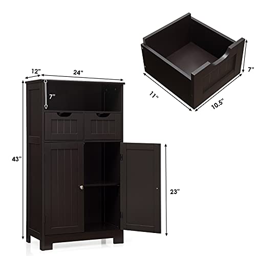 Tangkula Bathroom Floor Cabinet, Storage Cabinet w/Open Shelf, 2 Doors & 2 Adjustable Drawers, Standing Cupboard for Kitchen, Bathroom Cabinet for Living Room Home Office (Espresso) Tangkula