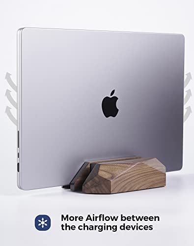 Nuvograin Dual Laptop Holder Vertical Laptop Stand, 2 Slots MacBook Stand Wood,Wooden Laptop Stand,Vertical Laptop Holder for Desk, Widen Dock Fits All MacBook/Surface pro Nuvograin
