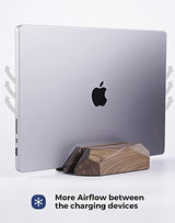 Nuvograin Dual Laptop Holder Vertical Laptop Stand, 2 Slots MacBook Stand Wood,Wooden Laptop Stand,Vertical Laptop Holder for Desk, Widen Dock Fits All MacBook/Surface pro Nuvograin