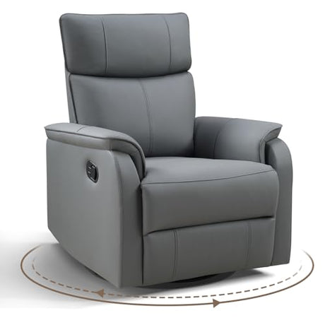HAOMARKETS Swivel Rocker Recliner Chair, Manual Faux Leather Glider Rocking Recliners for Adults, 360° Swivel Nursery Reclining Sofa with Padded Backrest for Living Room, Grey HAOMARKETS
