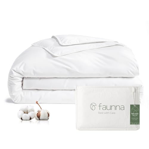 FAUNNA 100% Cotton Duvet Cover, Hypoallergenic Bed Bug Proof White Minimalist Comforter Cover Zipper,Featuring Antimicrobial Product Protection for Enhanced Freshness Breathable Duvet Protector(Full) FAUNNA