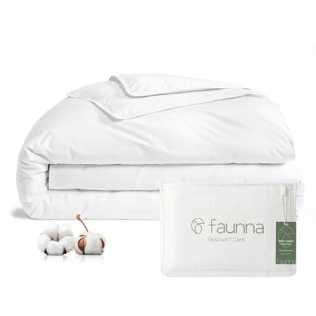 FAUNNA 100% Cotton Duvet Cover, Hypoallergenic Bed Bug Proof White Minimalist Comforter Cover Zipper,Featuring Antimicrobial Product Protection for Enhanced Freshness Breathable Duvet Protector(Full) FAUNNA