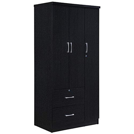 Allora 3 Door Armoire with 2 Drawers 3 Shelves in Black Allora