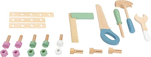 Compact Wooden Workbench by Small Foot –Tool Bench Set in Nordic Theme – 21+ Piece Playset Includes Hammer, Saw, Screwdriver, Nails, Screws and Small Foot