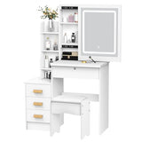 Vanity Desk with LED Lighted Mirror,Makeup Vanity Table with 4 Drawers for Bedroom Bathroom,Vanity Desk with Lights,Makeup Vanity with Mirror,Dressing Table with Drawers for Women Girls Gift (White) NEREIDS NET
