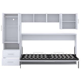 FAVSH Twin Size Murphy Bed Built-in Wardrobe and Table, Fold-The-Way Bed,with Open Shelves and Storage Drawers,Space-Saving Hidden Bed,Wall Bed for Bedroom.White FAVSH