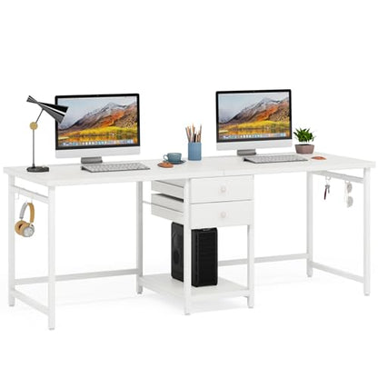 Tribesigns 79 Inch Extra Long Desk, Double Desk with 2 Drawers, Two Person Desk Long Computer Desk with Storage Shelves, Writing Table Study Desk for Home Office, White - WoodArtSupply