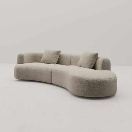 Acanva Modern Curved Sectional Living Room Couch, Minimalist Comfy Boucle Fabric Modular Sofa for Apartment, Home Office, 114" W Right Hand Facing, Light Coffee Acanva