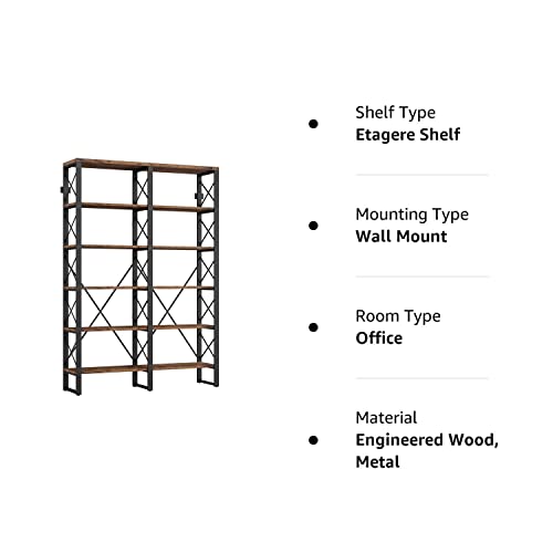 IRONCK Industrial Double Wide 6-Tier Bookshelf - 76" Open Storage Unit in Vintage Brown IRONCK