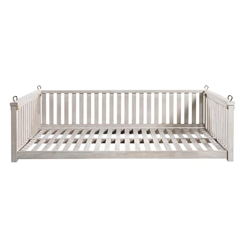 Porch Daybed Swing Outdoor Wooden Swing Bench, Patio Hanging Swing Chair Swinging Bed for Garden, Backyard, Deck, White NCKMYB