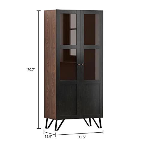 Elegant ECACAD 3-Tier Bookcase Storage Cabinet with Acrylic Glass Doors - Brown and Black - WoodArtSupply