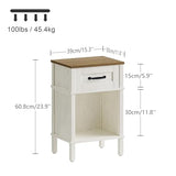 YAUKTAK White Farmhouse Nightstand with Drawer, Small Wooden Bedside Table, White End Table, Bedroom Side Table with Storage, Rustic Wood Night Stand LET512WR YAUKTAK