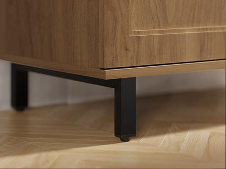 FENSULN Buffet Sideboard Cabinet Farmhouse Modern 3 in1 Storage Cabinet with Adjustable Shelves for Kitchen, Coffee Bar, Living Room, Oak FENSULN