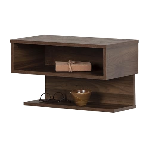 South Shore Furniture Sazena Floating Nightstand, Natural Walnut, 22.25 in x 11.75 in x 13.25 in South Shore