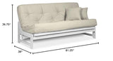 Arden White Futon Set Queen Size - Armless Futon Frame with Mattress Included (Twill Ivory), Space Saving Modern Sofa Bed Sleeper Nirvana Futons