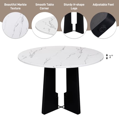 Merax 5-Piece Round Dining Table Set, Modern 4 Upholstered Chairs for Living,Kitchen Room, 43 Inch, Beige+White Merax
