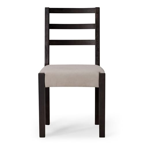 Maven Lane Willow Rustic Wooden Armless Kitchen Dining Chair in Weathered Black Finish with Padded Dove Weave Fabric Upholstered Seat, Set of 4 - WoodArtSupply