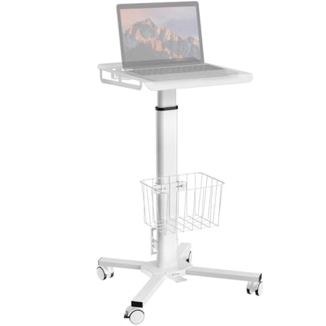 ONKRON Mobile Laptop Cart on Wheels, Load up to 17.6 lbs, Standing Rolling Desk Adjustable Height, Portable Workstation for Laptop/Small Computer Cart for Couch, Home, Office White ONKRON