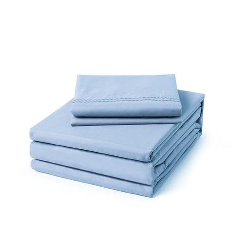 ClevaHome Twin Size Sheet Set - 4 Piece Soft Breathable Luxury Bed Sheet Set - Shrinkage & Fade Resistant Embroidered Bedding Sheet with Deep Pocket, 2 Extra Pillowcases (Twin, Chambray Blue) Cleva